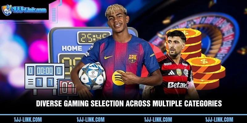 Diverse gaming selection across multiple categories